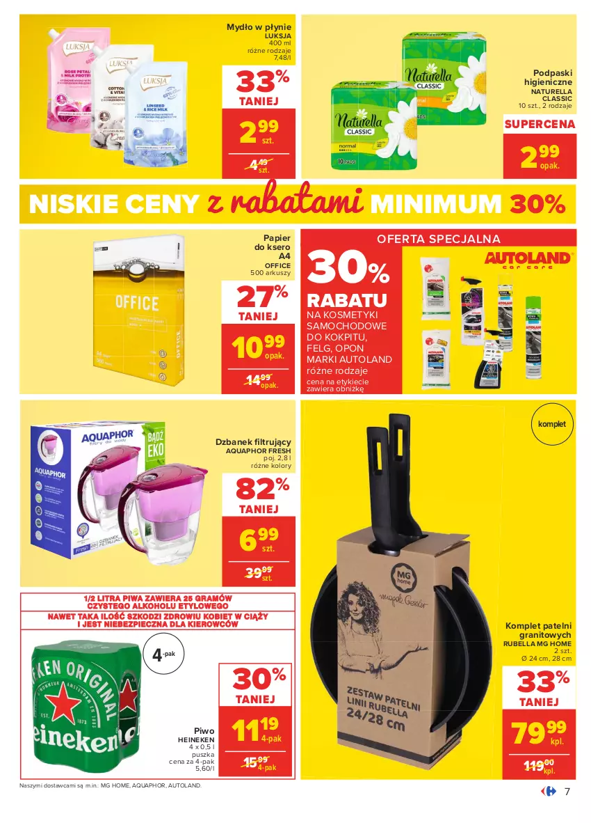 Gazetka promocyjna Carrefour - Gazetka Carrefour - ważna 09.08 do 21.08.2021 - strona 7 - produkty: Aquaphor, Bell, Bella, Dzbanek, Gra, Heineken, LG, Luksja, Mydło, Mydło w płynie, Naturell, Naturella, Papier, Papier do ksero, Piec, Piwa, Piwo, Podpaski, Ser