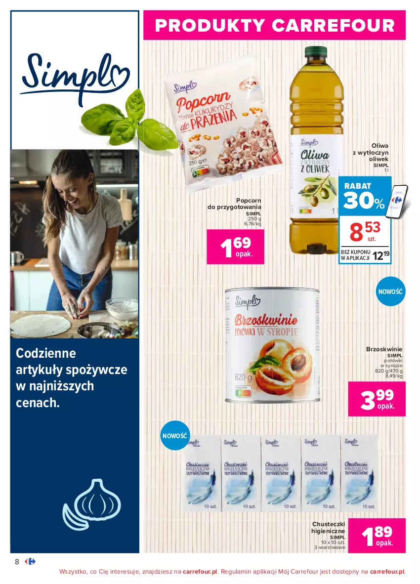 Gazetka promocyjna Carrefour - Gazetka Carrefour - ważna 09.08 do 21.08.2021 - strona 8 - produkty: Artykuły spożywcze, Brzoskwinie, Chusteczki, Popcorn, Syrop