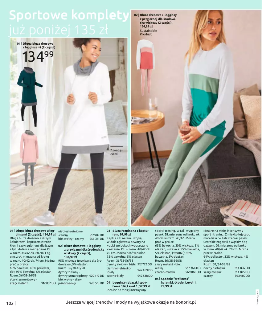 Gazetka promocyjna Bonprix - Wyruszaj naprzeciw przygodzie! - ważna 02.11.2021 do 08.02.2022 - strona 104 - produkty: Bluza, Bluza dresowa, Dres, Gin, Legginsy, Pasek, Por, Ryba, Spodnie, Sport, Tunel, Wełna