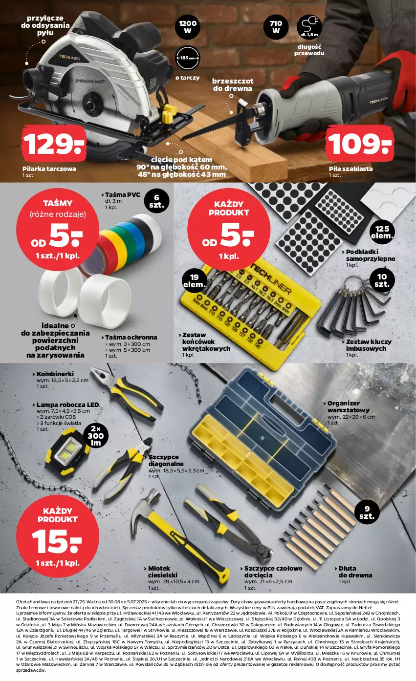 Gazetka promocyjna Netto - Od Poniedziałku Przemysłowa - ważna 30.06 do 05.07.2025 - strona 3 - produkty: Fa, Gry, Karp, Kujawski, Lampa, Lampa robocza LED, Młot, Młotek, Mop, Organizer, Piec, Pilarka tarczowa, Podkład, Podlaski, Sok, Stock, Szczypce, Top, Wino, Wkręt, Zestaw końcówek