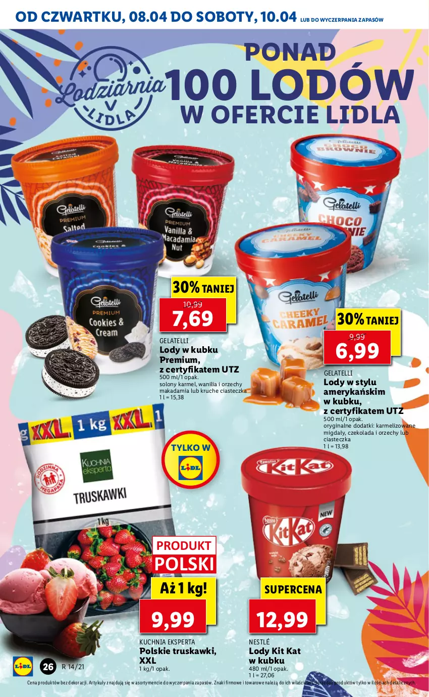 Gazetka promocyjna Lidl - Od Czwartku - ważna 08.04 do 10.04.2021 - strona 26 - produkty: Czekolada, Gin, Kit Kat, Kuchnia, Lody, Migdały, Nestlé, Truskawki