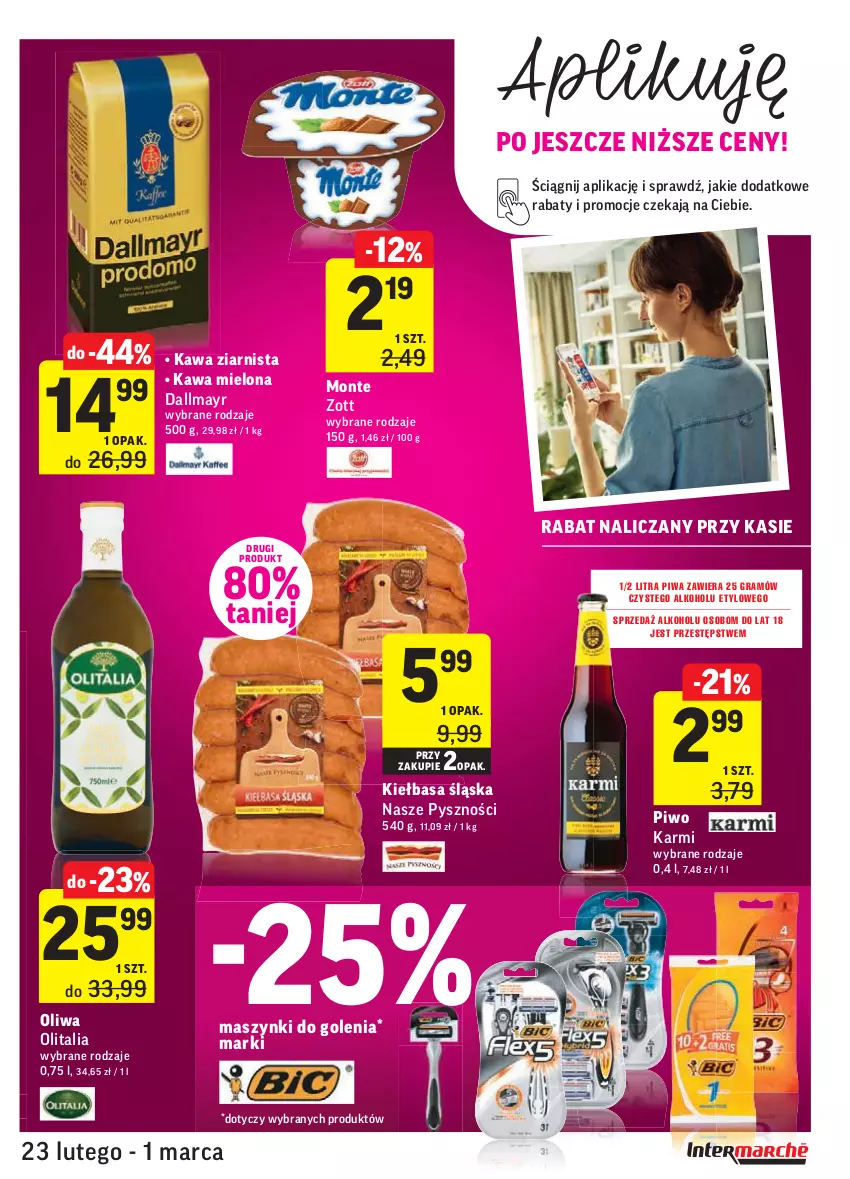 Gazetka promocyjna Intermarche - Okazje tygodnia - ważna 23.02 do 01.03.2021 - strona 25 - produkty: Dallmayr, Gra, Karmi, Kawa, Kawa mielona, Kawa ziarnista, Kiełbasa, Kiełbasa śląska, Monte, Piwa, Piwo, Zott