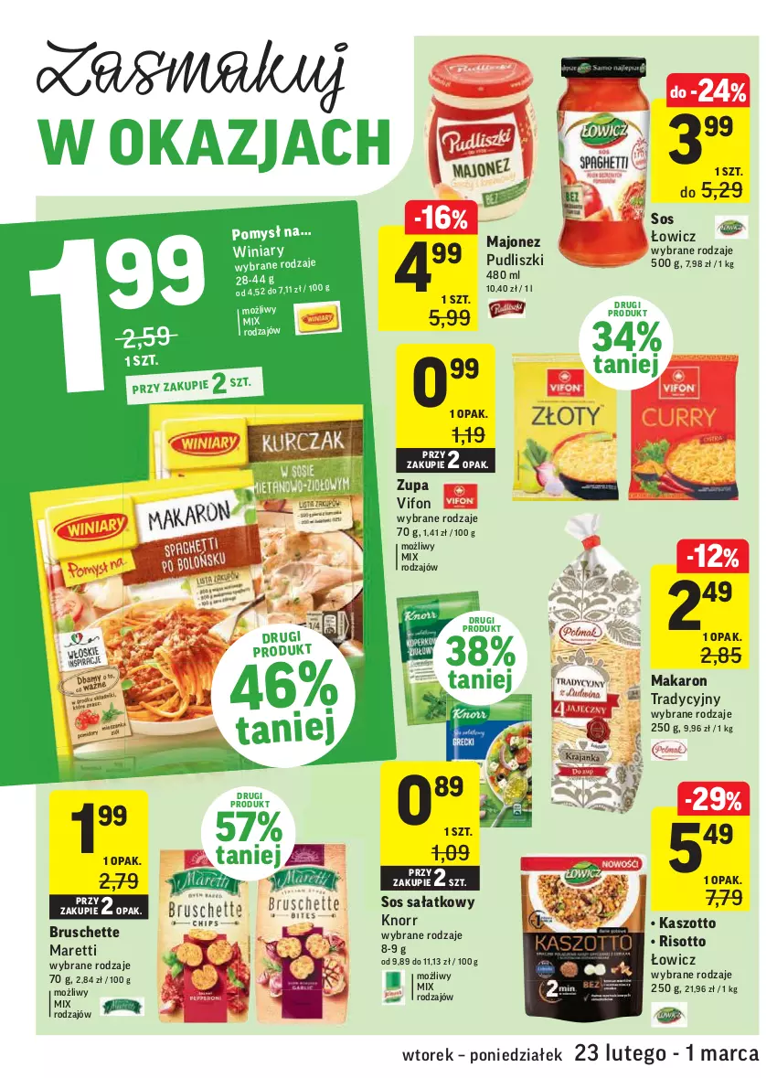 Gazetka promocyjna Intermarche - Okazje tygodnia - ważna 23.02 do 01.03.2021 - strona 26 - produkty: Bruschette, Knorr, Majonez, Makaron, Pudliszki, Sałat, Sos, Winiary, Zott, Zupa