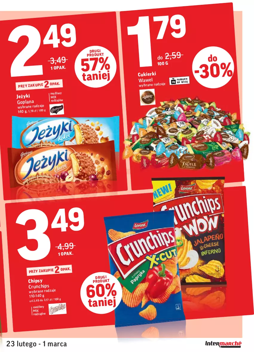 Gazetka promocyjna Intermarche - Okazje tygodnia - ważna 23.02 do 01.03.2021 - strona 3 - produkty: Chipsy, Crunchips, Cukier, Cukierki, Goplana, Jeżyki, LANA, Wawel