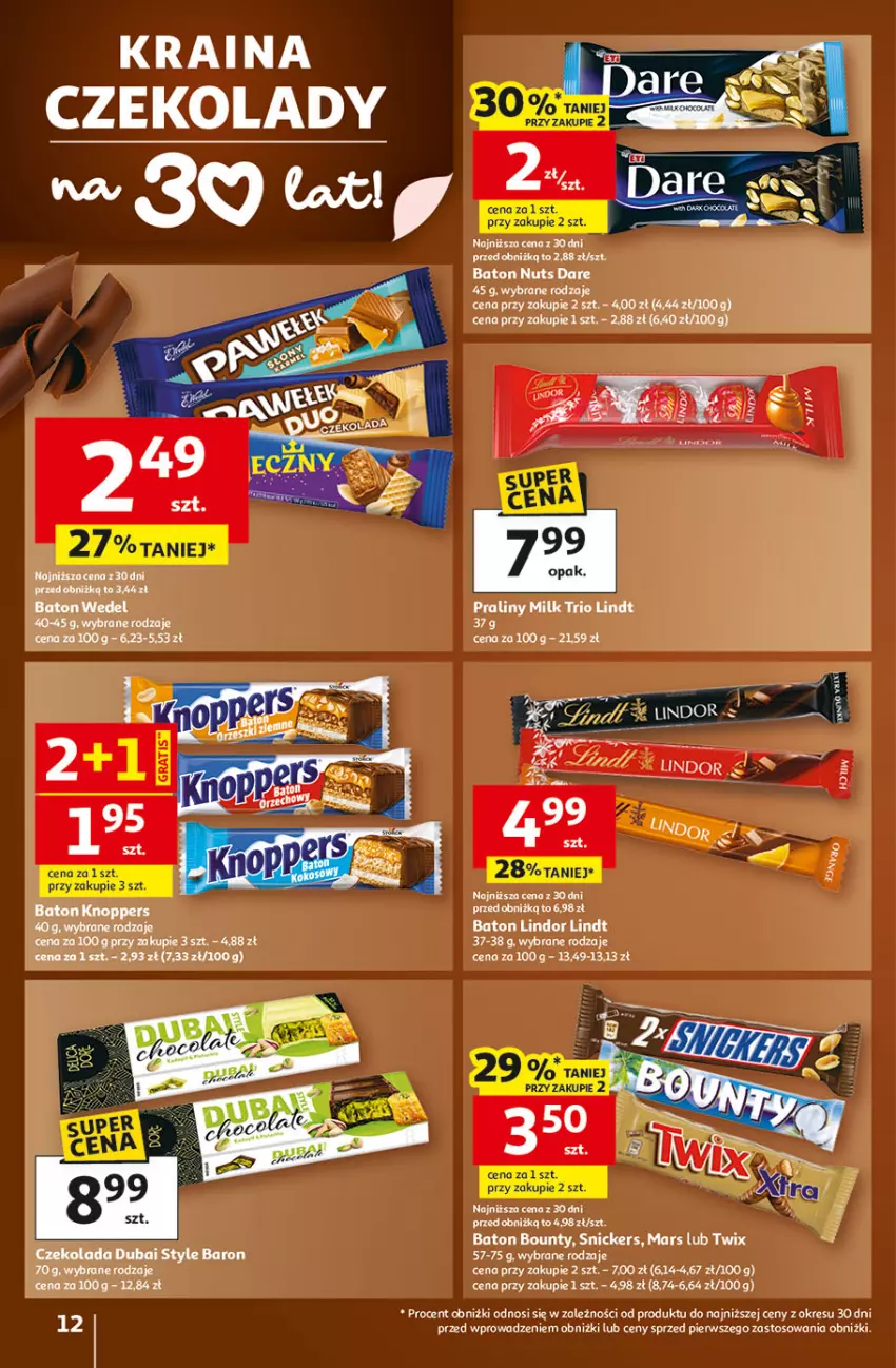 Gazetka promocyjna Auchan - 30 Lat Hipermarket - ważna 22.01 do 28.01.2026 - strona 12 - produkty: Baton, Bounty, Czekolada, Fa, Lindor, Lindt, Mars, Praliny, Snickers, Twix