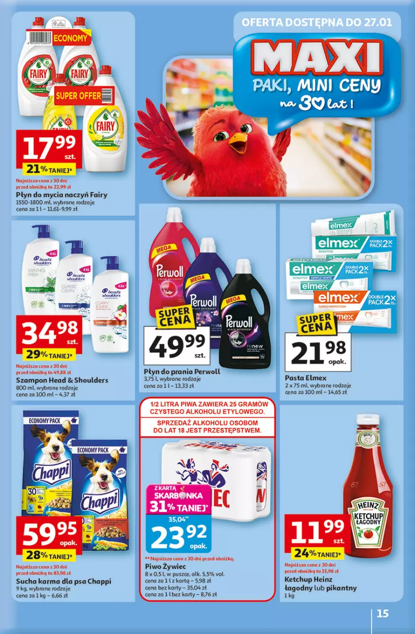 Gazetka promocyjna Auchan - 30 Lat Hipermarket - ważna 22.01 do 28.01.2026 - strona 15 - produkty: Chappi, Do mycia naczyń, Elmex, Fa, Fairy, Gra, Heinz, Ketchup, Perwoll, Piwa, Piwo, Płyn do mycia, Płyn do mycia naczyń, Płyn do prania, Sucha karma, Szampon