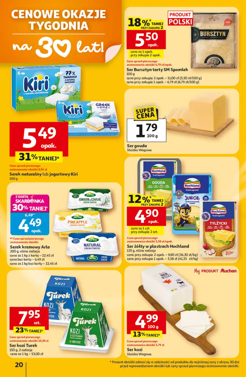 Gazetka promocyjna Auchan - 30 Lat Hipermarket - ważna 22.01 do 28.01.2026 - strona 20 - produkty: Bursztyn, Gouda, Hochland, Jogurt, Ser, Ser kozi, Serek, Serek naturalny