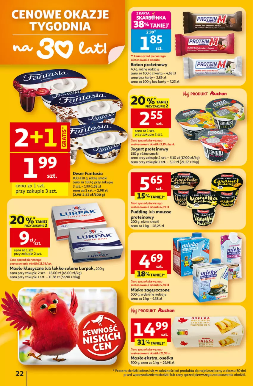 Gazetka promocyjna Auchan - 30 Lat Hipermarket - ważna 22.01 do 28.01.2026 - strona 22 - produkty: Baton, Deser, Fa, Fanta, Jogurt, Lurpak, Masło, Mleko, Mleko zagęszczone, Pudding, Ser
