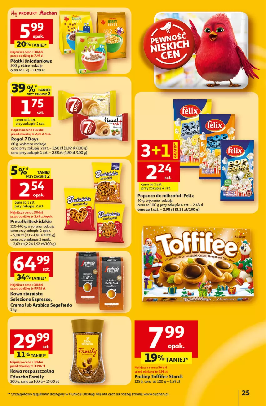 Gazetka promocyjna Auchan - 30 Lat Hipermarket - ważna 22.01 do 28.01.2026 - strona 25 - produkty: 7 Days, Beskidzki, BIC, Danio, Fa, Felix, Gra, Kawa, Kawa rozpuszczalna, Kawa ziarnista, Popcorn, Praliny, Precelki, Rogal, Segafredo, Toffifee