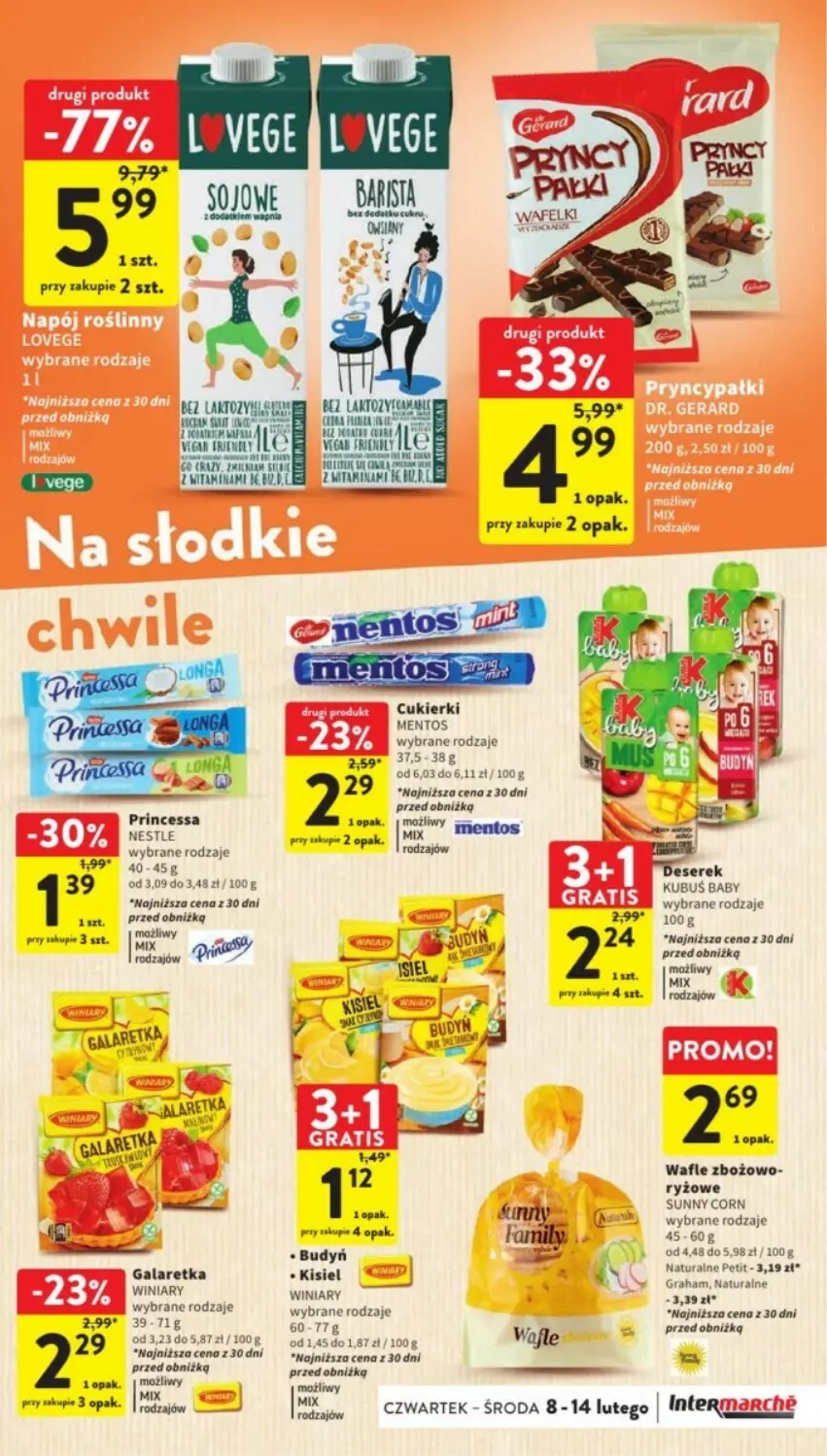 Gazetka promocyjna Intermarche - ważna 12.02 do 14.02.2024 - strona 32 - produkty: Budyń, Cukier, Cukierki, Deser, Gala, Galaretka, Gra, Kisiel, Kubuś, Mentos, Princessa, Ryż, Ser, Serek, Wafle, Winiary