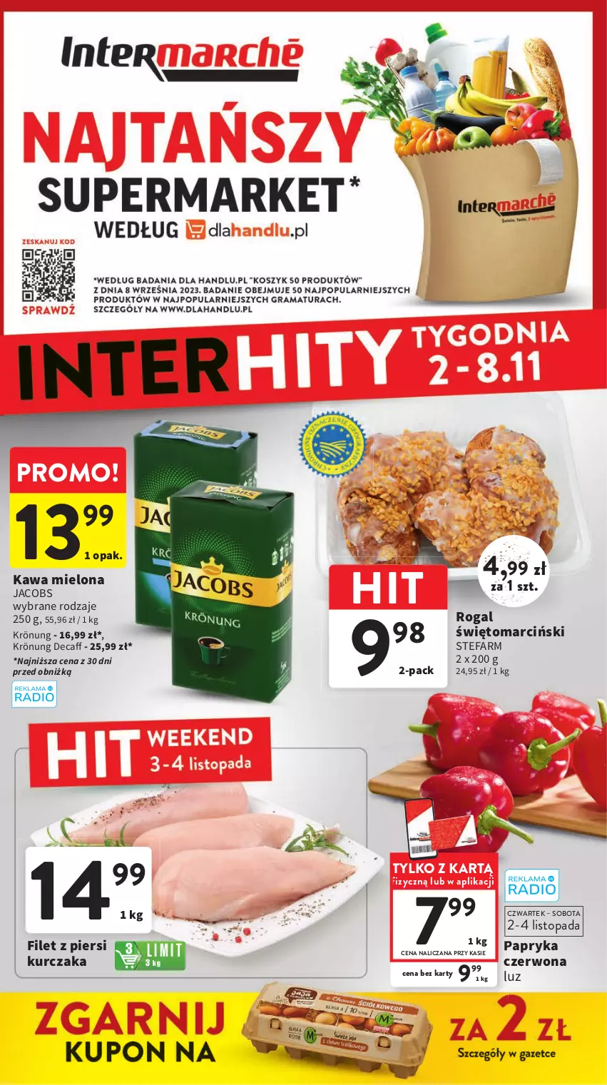 Gazetka promocyjna Intermarche - Gazetka Intermarche - ważna 02.11 do 08.11.2023 - strona 1 - produkty: Fa, Filet z piersi kurczaka, Jacobs, Kawa, Kawa mielona, Kurczak, Papryka, Papryka czerwona, Rogal, Top