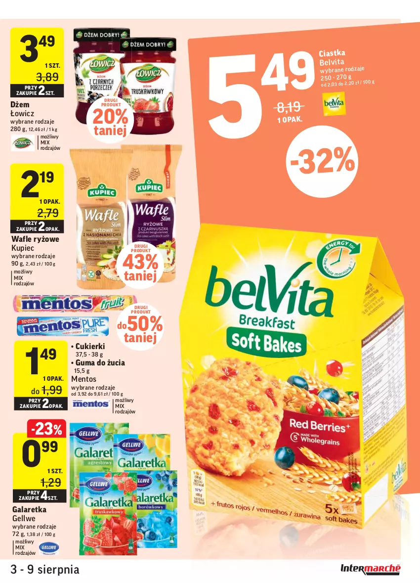 Gazetka promocyjna Intermarche - ważna 03.08 do 09.08.2021 - strona 25 - produkty: BelVita, Cukier, Cukierki, Dżem, Gala, Galaretka, Guma do żucia, Kupiec, Mentos, Piec, Ryż, Wafle