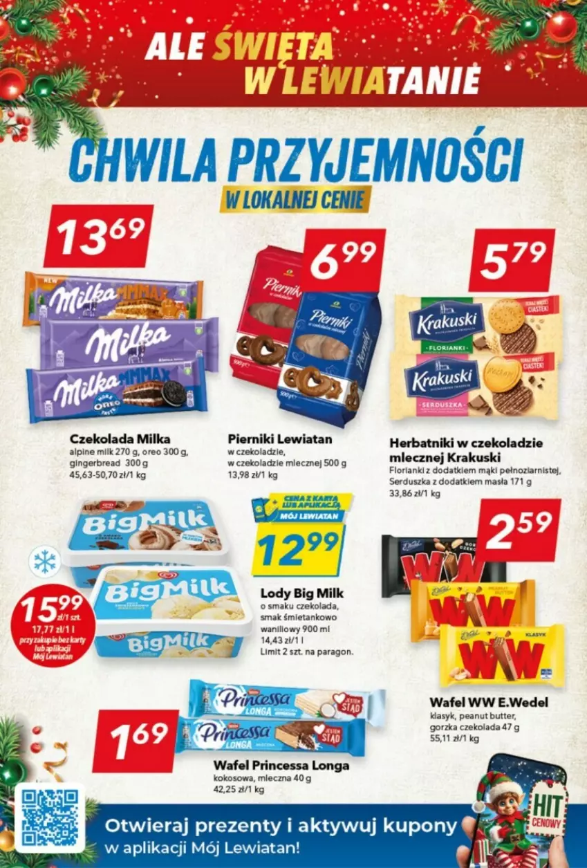 Gazetka promocyjna Lewiatan - ważna 05.12 do 11.12.2024 - strona 2 - produkty: Big Milk, Czekolada, Gin, Herbatniki, Kokos, Krakus, Krakuski, Lanki, Lody, Miecz, Milka, Oreo, Piernik, Princessa, Ser