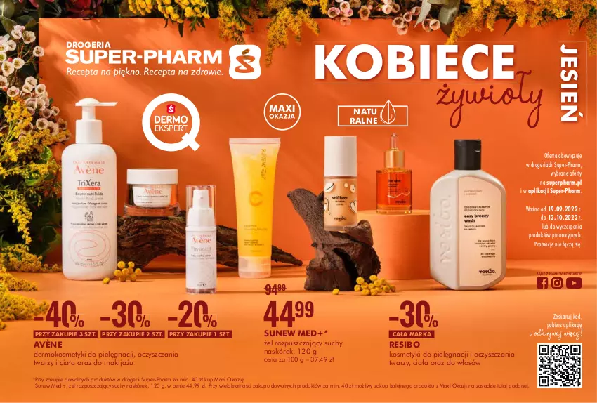 Gazetka promocyjna Super Pharm - Gazetka - ważna 19.09 do 12.10.2022 - strona 1 - produkty: Avène, Kosmetyki do pielęgnacji, Makijaż, Olej