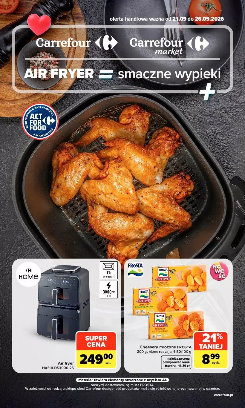 Gazetka promocyjna Carrefour - Gazetka Carrefour, Market Air frayer, smaczne wypieki - ważna 21.09 do 26.09.2026 - strona 1 - produkty: Frosta, Ser, Sól