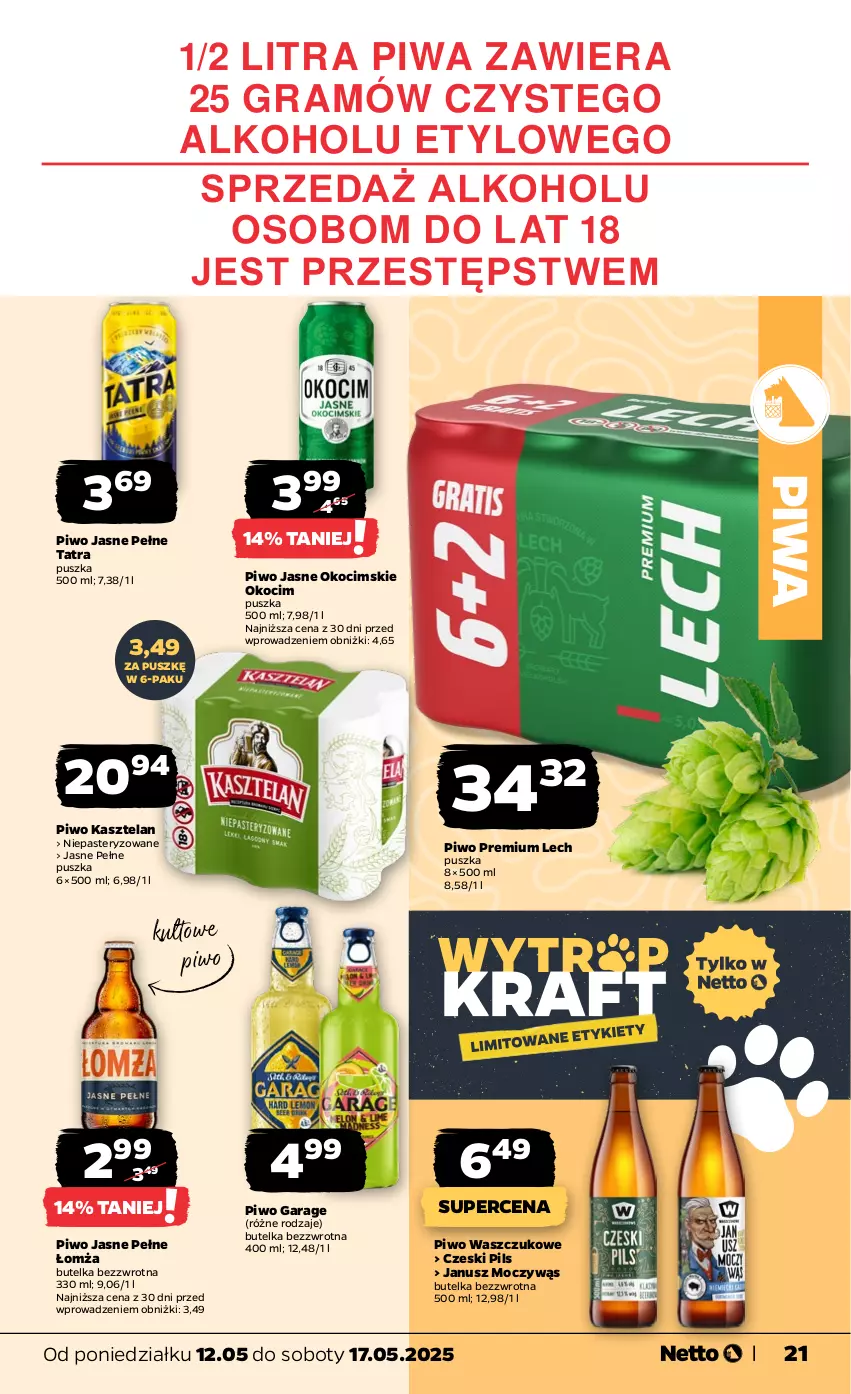 Gazetka promocyjna Netto - Od Poniedziałku - ważna 12.05 do 17.05.2025 - strona 21 - produkty: Gra, Kasztelan, Koc, Okocim, Piwa, Piwo, Piwo jasne, Tatra