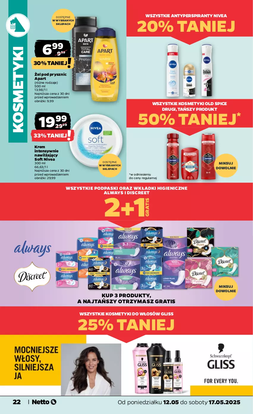 Gazetka promocyjna Netto - Od Poniedziałku - ważna 12.05 do 17.05.2025 - strona 22 - produkty: Always, Antyperspirant, Discreet, Gra, Nivea, Old Spice, Podpaski, Wkładki