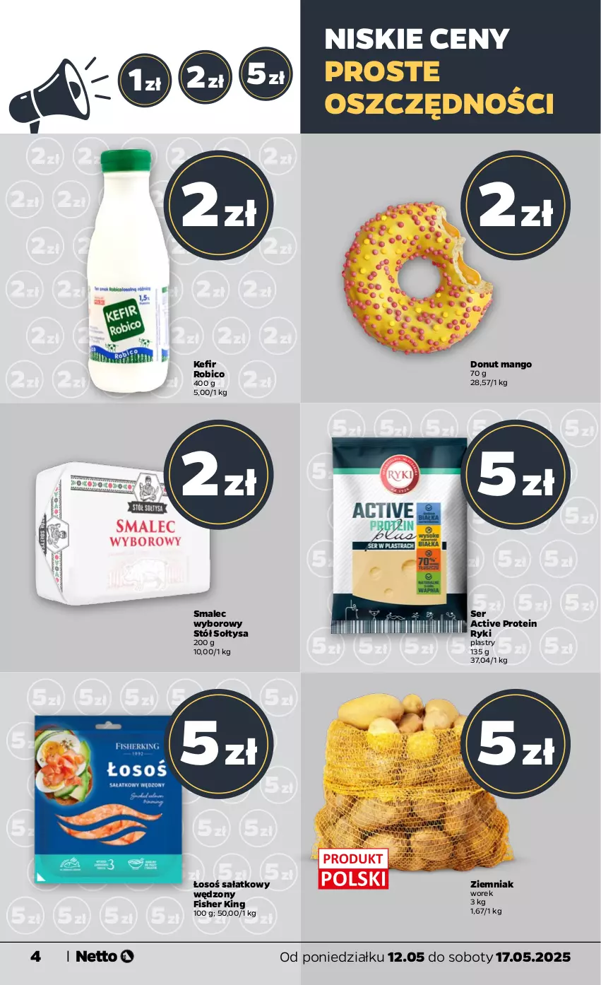 Gazetka promocyjna Netto - Od Poniedziałku - ważna 12.05 do 17.05.2025 - strona 4 - produkty: BIC, Donut, Kefir, Mango, Robico, Sałat, Ser, Smalec, Stół