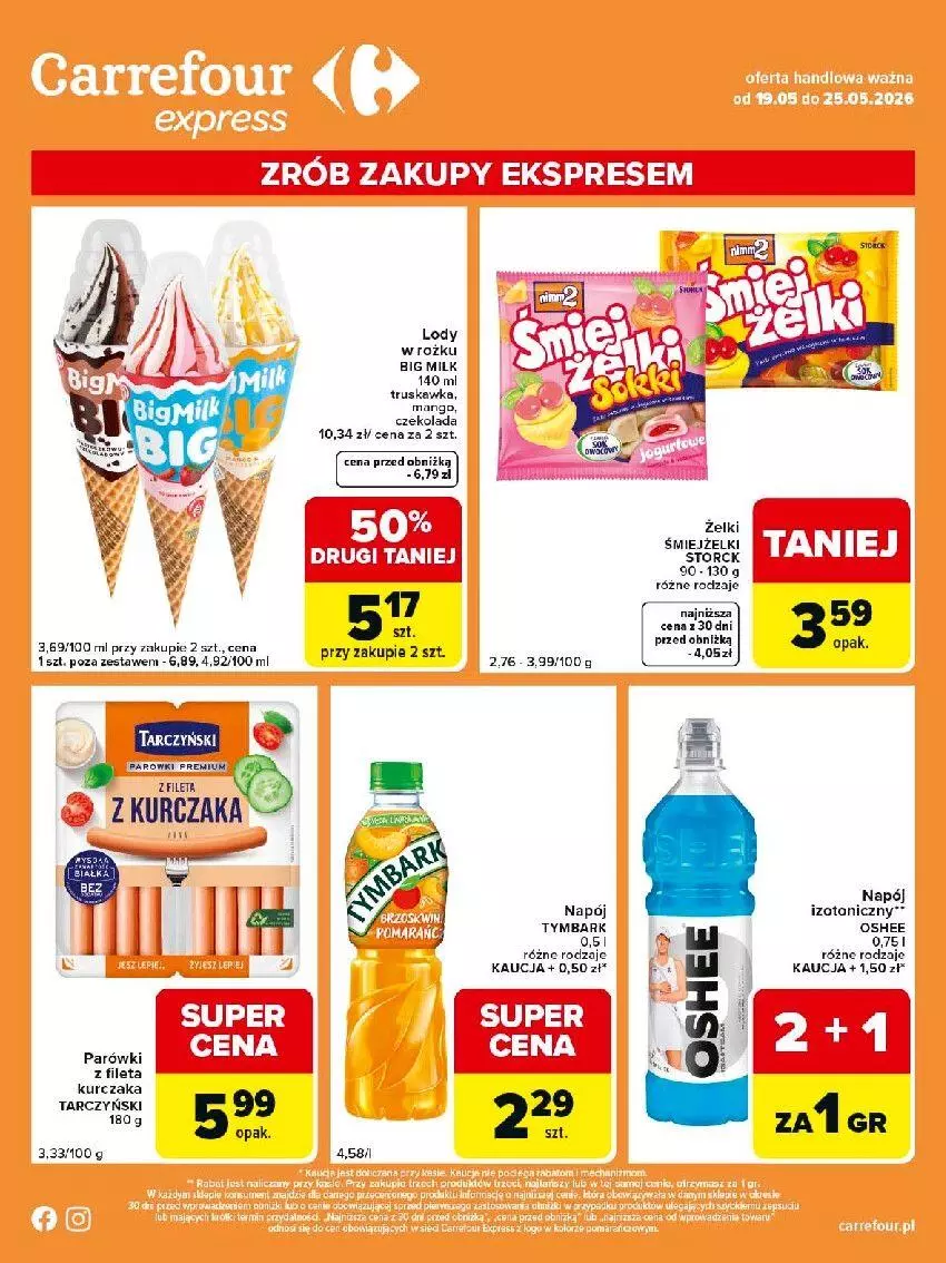 Gazetka promocyjna Carrefour - Gazetka Express - ważna 19.05 do 25.05.2026 - strona 2 - produkty: Big Milk, Czekolada, Fa, Kurczak, Lody, Napój, Tarczyński