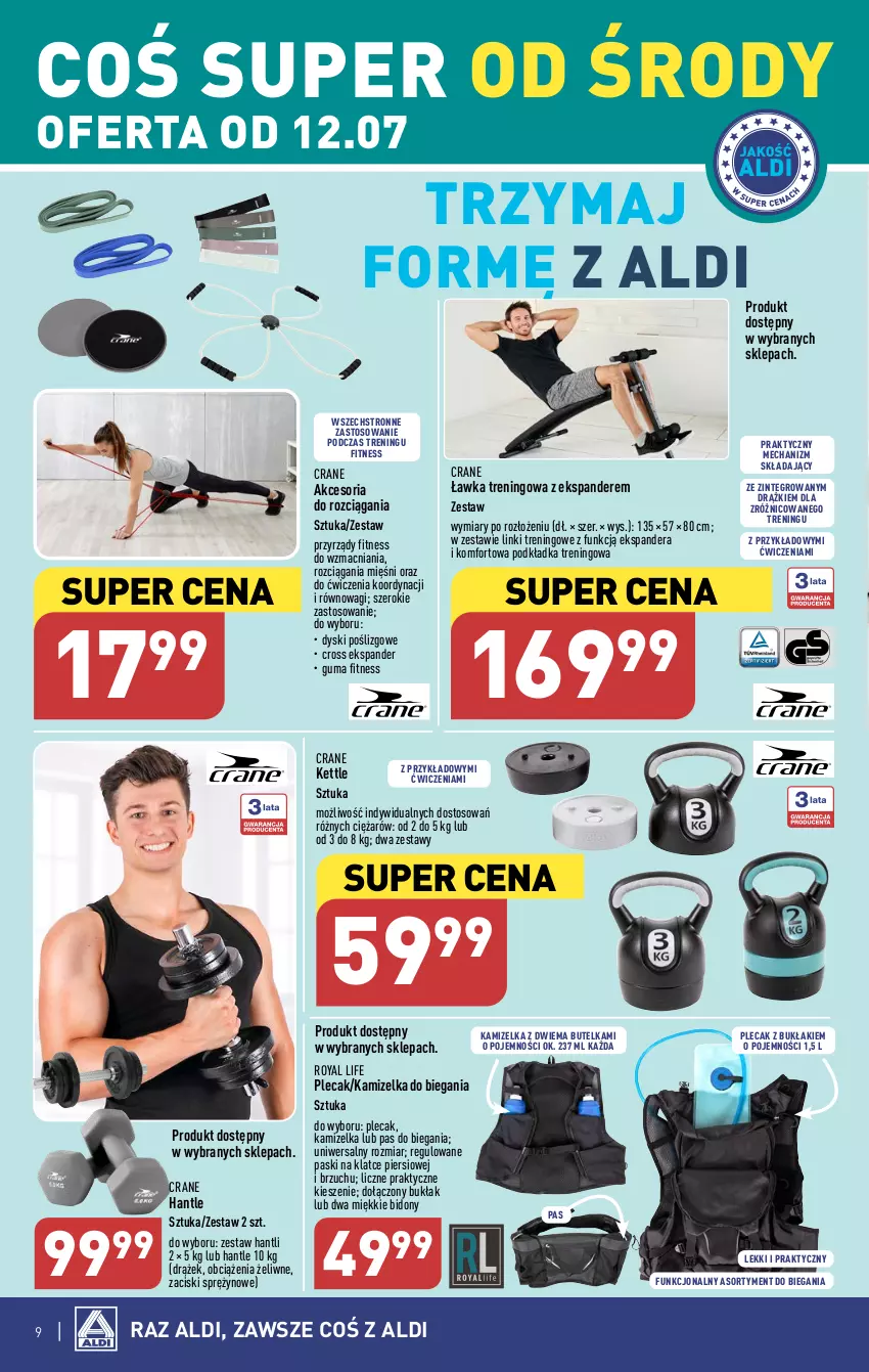 Gazetka promocyjna Aldi - COŚ do domu i nie tylko - ważna 12.07 do 15.07.2023 - strona 9 - produkty: Ekspander, Kamizelka, Plecak, Podkład, Podkładka, Wagi, Zestaw hantli