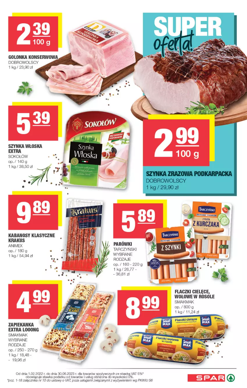 Gazetka promocyjna Spar - Spar - ważna 01.01 do 11.01.2023 - strona 5 - produkty: Kabanos, Krakus, Ser, Sok, Sokołów, Szynka, Tarczyński, Zapiekanka