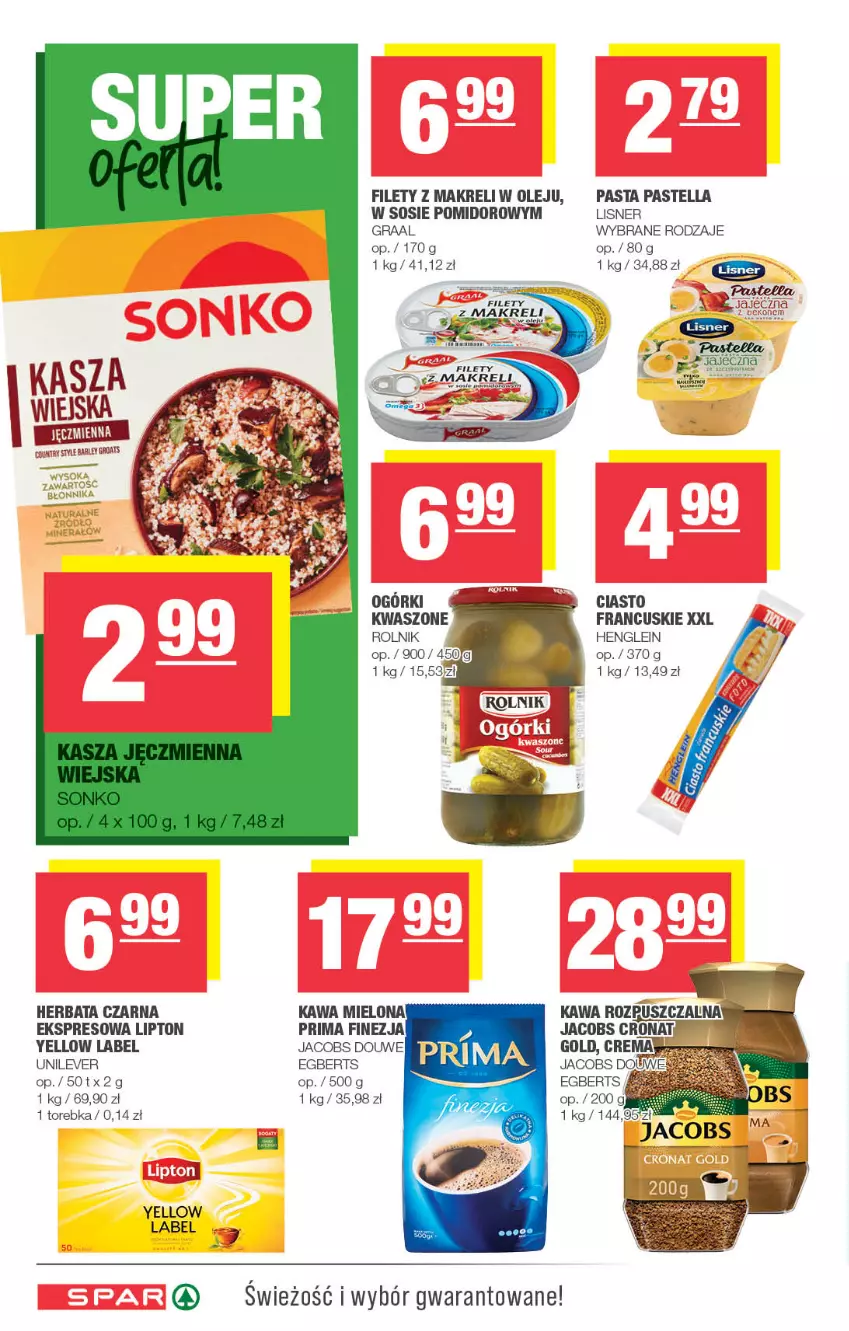 Gazetka promocyjna Spar - Spar - ważna 01.01 do 11.01.2023 - strona 6 - produkty: Gra, Graal, Herbata, Herbata czarna, Jacobs, Kasza, Kawa, Kawa mielona, Lipton, Lisner, Olej, Pastella, Prima, Rolnik, Sos, Torebka