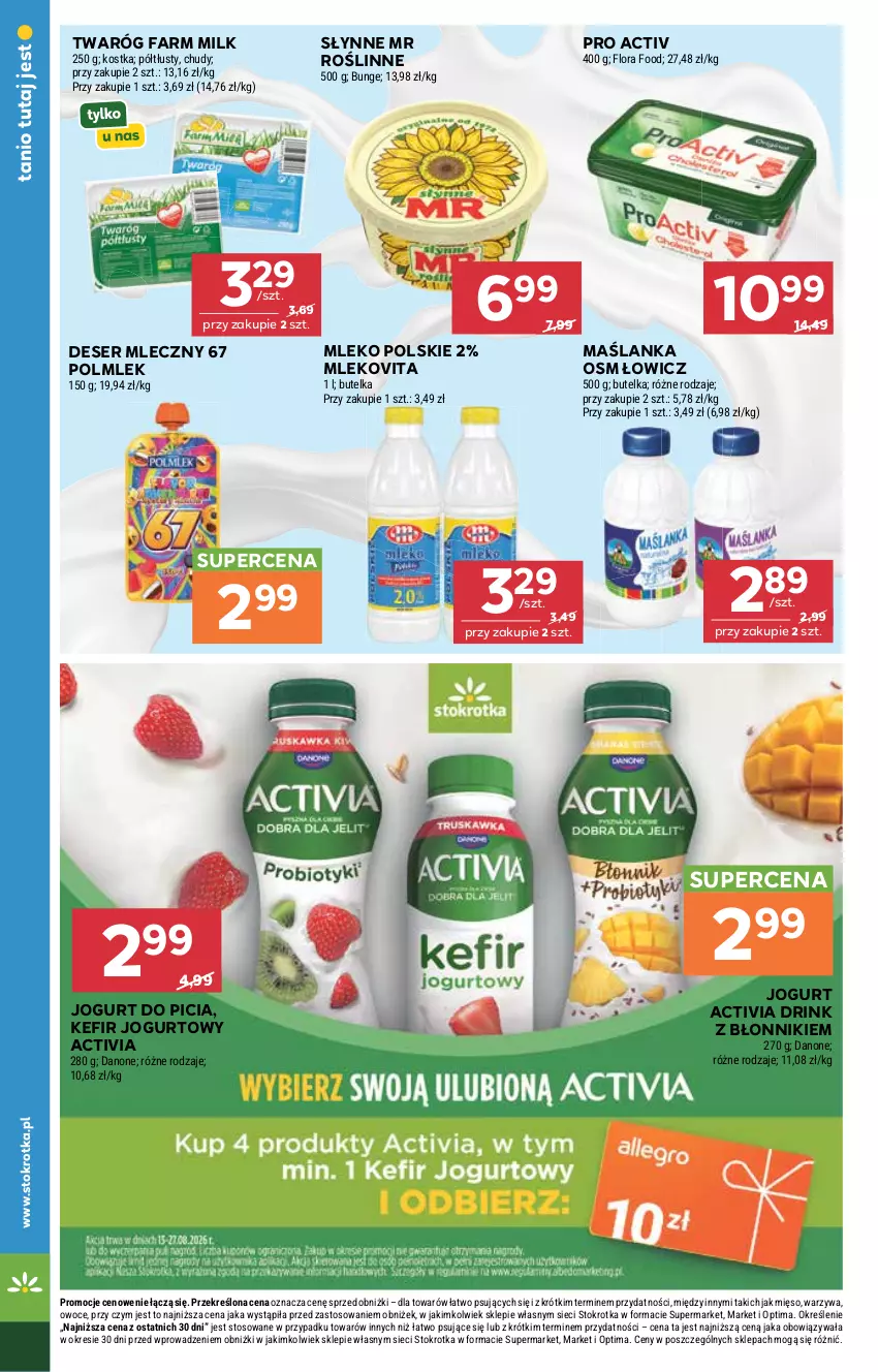 Gazetka promocyjna Stokrotka - Market - ważna 13.08 do 19.08.2026 - strona 14 - produkty: Activia, Danone, Deser, Deser mleczny, Fa, Farm Milk, Flora, Jogurt, Kefir, Maślanka, Mięso, Mleko, Mlekovita, Optima, Owoce, POLMLEK, Ser, Słynne, Słynne MR Roślinne, Twaróg, Warzywa