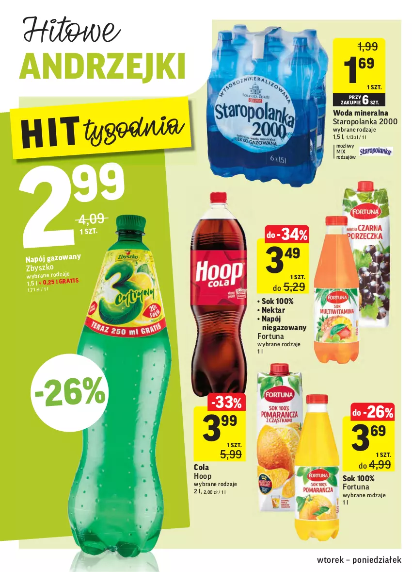 Gazetka promocyjna Intermarche - Gazetka promocyjna - ważna 23.11 do 29.11.2021 - strona 28 - produkty: Fortuna, Hoop, Napój, Napój niegazowany, Nektar, Sok, Staropolanka, Woda, Woda mineralna