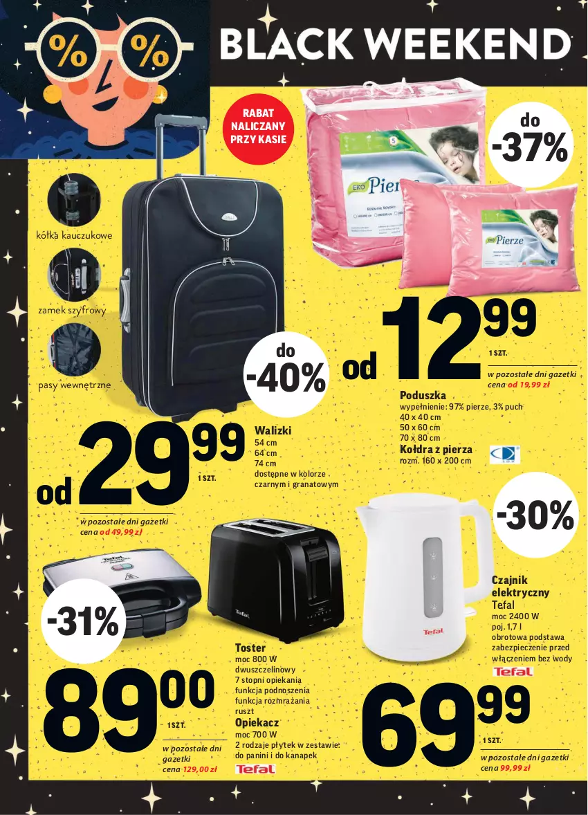 Gazetka promocyjna Intermarche - Gazetka promocyjna - ważna 23.11 do 29.11.2021 - strona 37 - produkty: Czajnik, Czajnik elektryczny, Fa, Gra, Granat, Kołdra, Piec, Poduszka, Tefal, Top, Toster