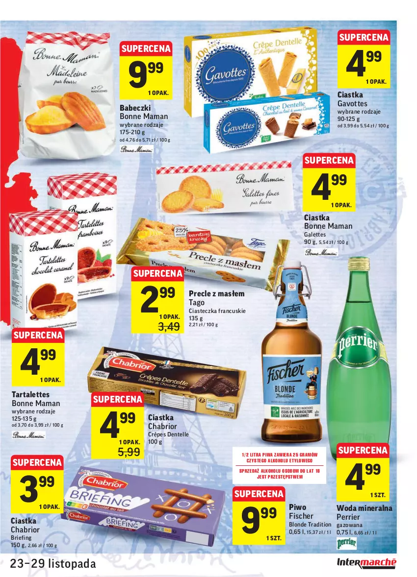 Gazetka promocyjna Intermarche - Gazetka promocyjna - ważna 23.11 do 29.11.2021 - strona 7 - produkty: Babeczki, Brie, Chabrior, Ciastka, Gra, Piwa, Piwo, Precle, Tago, Tarta, Top, Woda, Woda mineralna