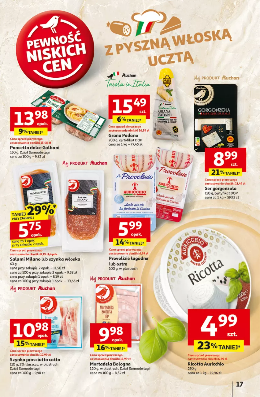 Gazetka promocyjna Auchan - z MAŁĄ CENKĄ dźwigniesz więcej! Hipermarket - ważna 13.02 do 19.02.2025 - strona 19 - produkty: Galbani, Gorgonzola, Gra, Prosciutto, Ricotta, Rum, Salami, Ser, Szynka