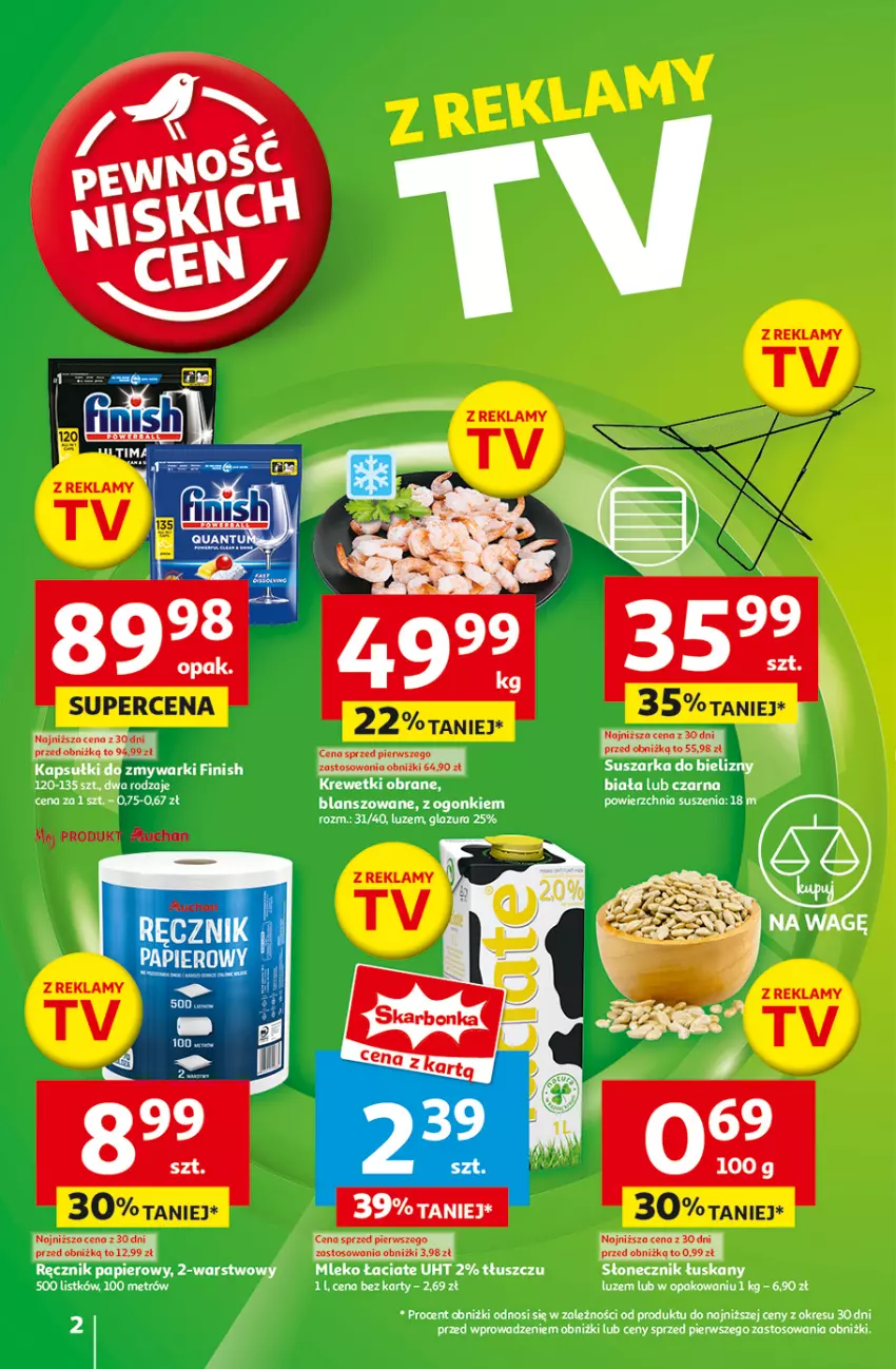 Gazetka promocyjna Auchan - z MAŁĄ CENKĄ dźwigniesz więcej! Hipermarket - ważna 13.02 do 19.02.2025 - strona 2 - produkty: Finish, Glazura, Lazur, Mleko, Papier, Ręcznik, Zmywarki