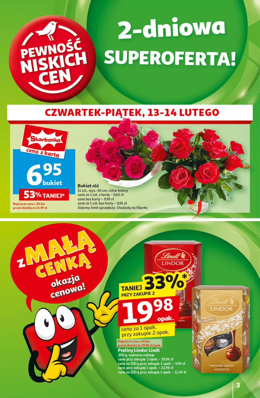 Gazetka promocyjna Auchan - z MAŁĄ CENKĄ dźwigniesz więcej! Hipermarket - ważna 13.02 do 19.02.2025 - strona 3 - produkty: Bukiet, Lindor, Lindt, Praliny