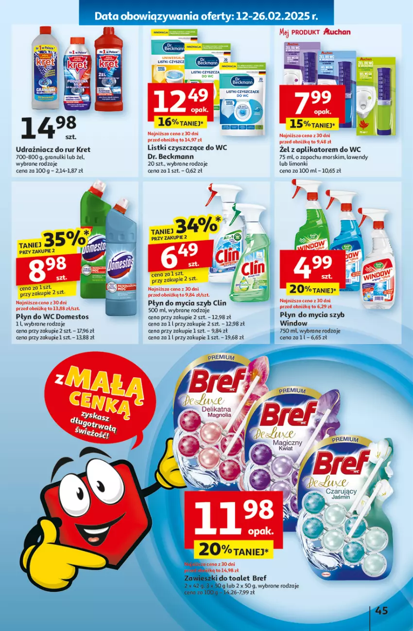 Gazetka promocyjna Auchan - z MAŁĄ CENKĄ dźwigniesz więcej! Hipermarket - ważna 13.02 do 19.02.2025 - strona 53 - produkty: Clin, Domestos, Gra, Kret, Płyn do mycia, Płyn do wc