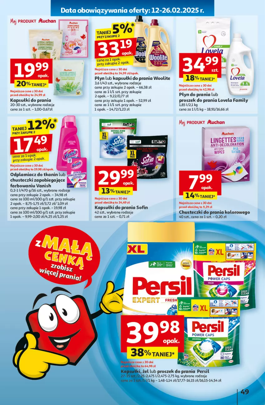 Gazetka promocyjna Auchan - z MAŁĄ CENKĄ dźwigniesz więcej! Hipermarket - ważna 13.02 do 19.02.2025 - strona 57 - produkty: Chusteczki, Chusteczki do prania, Fa, Kapsułki do prania, LEGO, Lovela, Odplamiacz, Persil, Płyn do prania, Proszek do prania, Vanish, Woolite