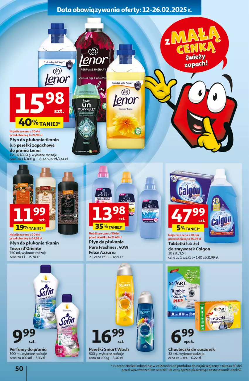 Gazetka promocyjna Auchan - z MAŁĄ CENKĄ dźwigniesz więcej! Hipermarket - ważna 13.02 do 19.02.2025 - strona 58 - produkty: Calgon, Chusteczki, Fa, Lenor, LG, Perełki zapachowe, Perfum, Płyn do płukania, Pur, Tablet