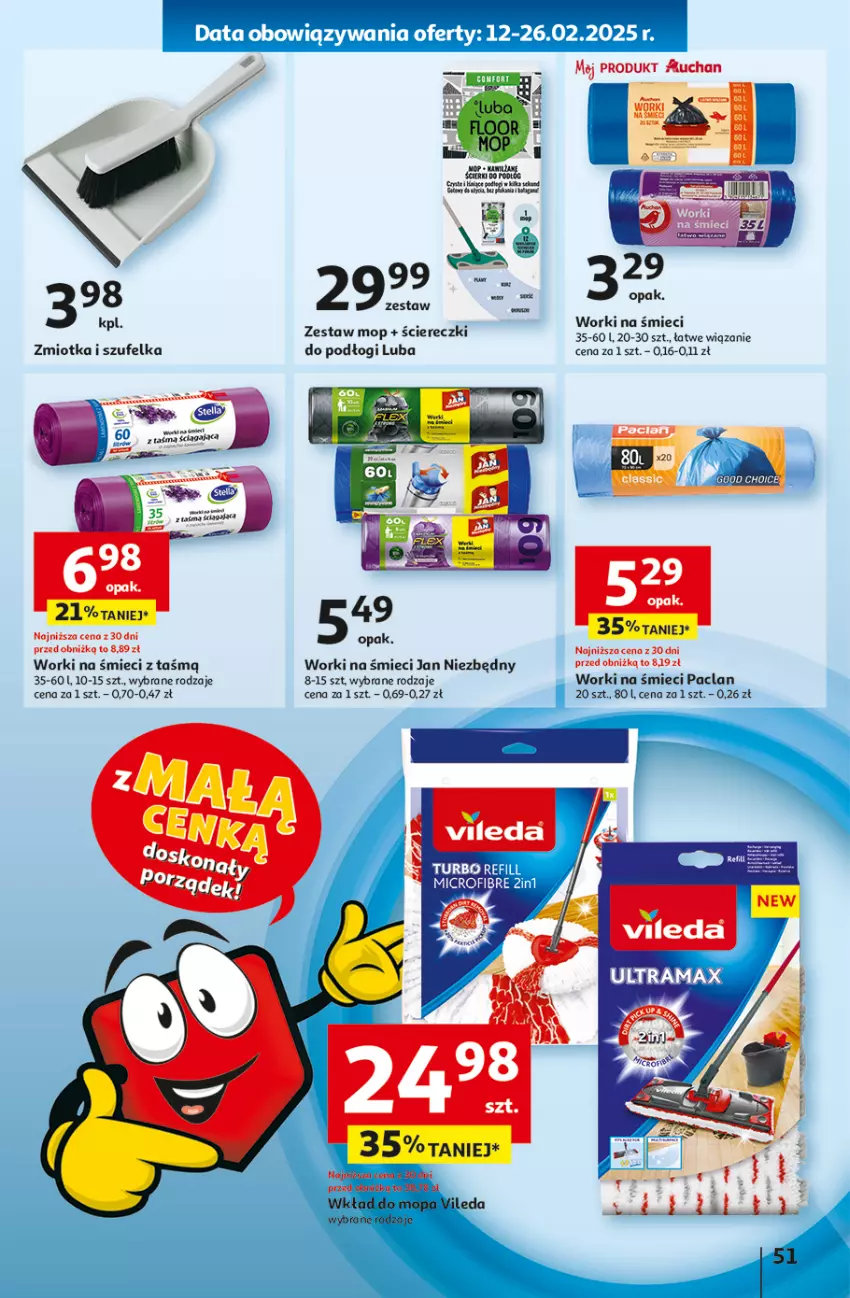 Gazetka promocyjna Auchan - z MAŁĄ CENKĄ dźwigniesz więcej! Hipermarket - ważna 13.02 do 19.02.2025 - strona 59 - produkty: Jan Niezbędny, Mop, Szufelka, Worki na śmiec, Worki na śmieci