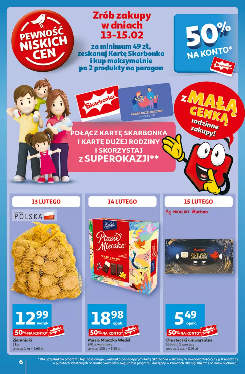 Gazetka promocyjna Auchan - z MAŁĄ CENKĄ dźwigniesz więcej! Hipermarket - ważna 13.02 do 19.02.2025 - strona 6 - produkty: Chusteczki, Gra, Mleczko, Ptasie mleczko, Ziemniaki