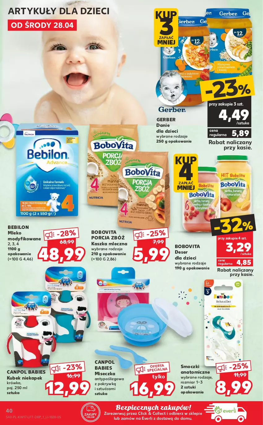 Gazetka promocyjna Kaufland - OFERTA TYGODNIA - ważna 28.04 do 05.05.2021 - strona 40 - produkty: Atomic, BoboVita, Canpol, Danie dla dzieci, Deser, Dzieci, Gerber, Kubek, Miseczka, Mleko, Mleko modyfikowane, Piec, Por, Ser