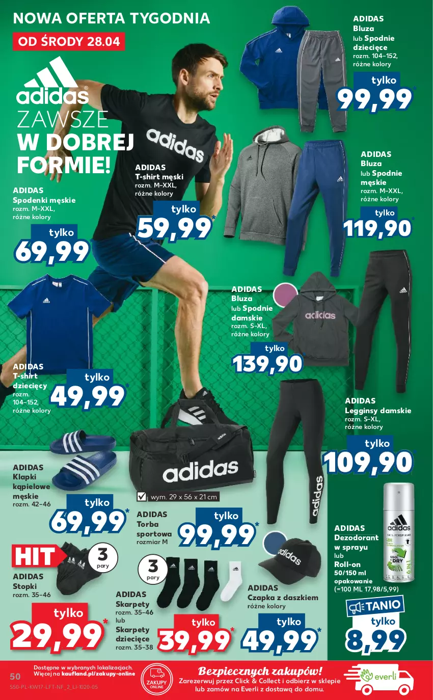 Gazetka promocyjna Kaufland - OFERTA TYGODNIA - ważna 28.04 do 05.05.2021 - strona 50 - produkty: Adidas, Bluza, Czapka, Dezodorant, Dzieci, Gin, Karp, Klapki, Legginsy, Piec, Por, Spodnie, Sport, T-shirt, Top, Torba