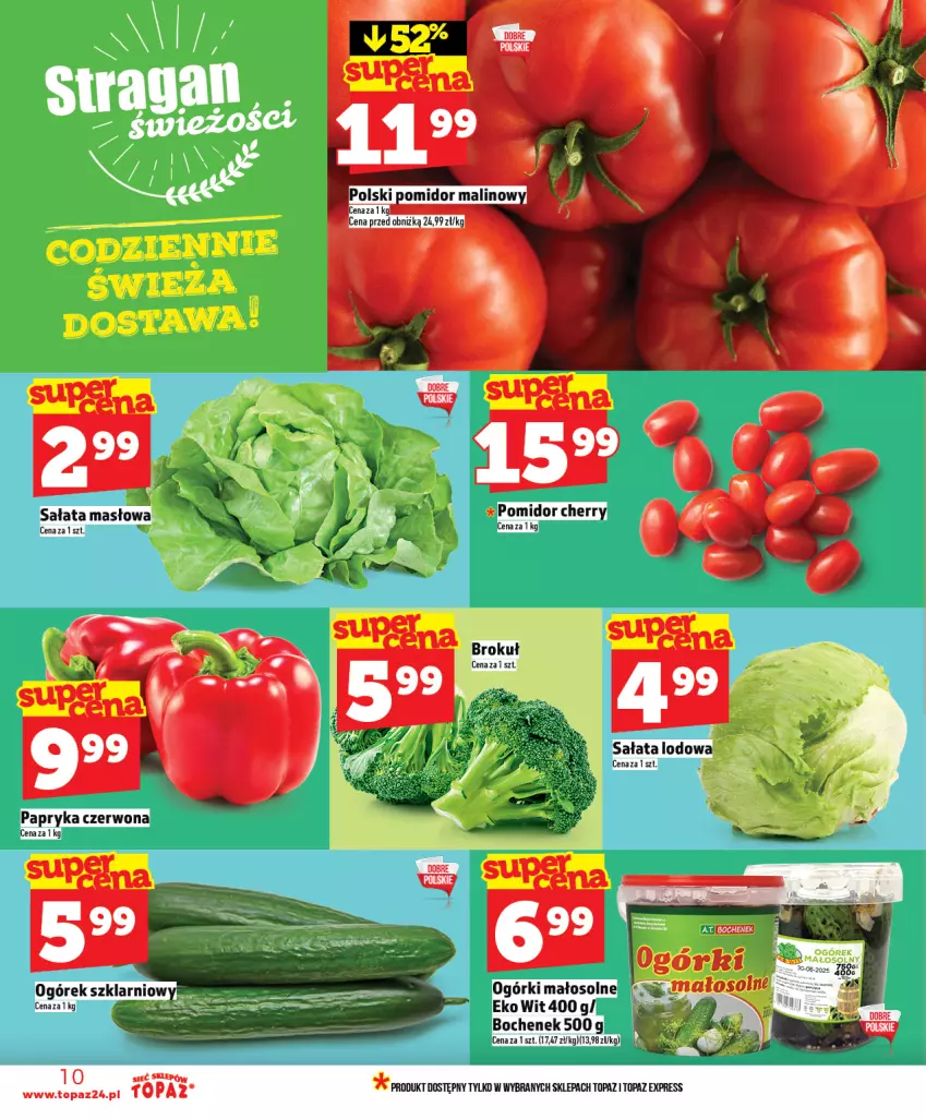 Gazetka promocyjna Topaz - Gazetka - ważna 30.04 do 06.05.2026 - strona 10 - produkty: Masło, Papryka, Papryka czerwona, Pomidor malinowy, Sałat, Sałata lodowa, Sałata masłowa, Top