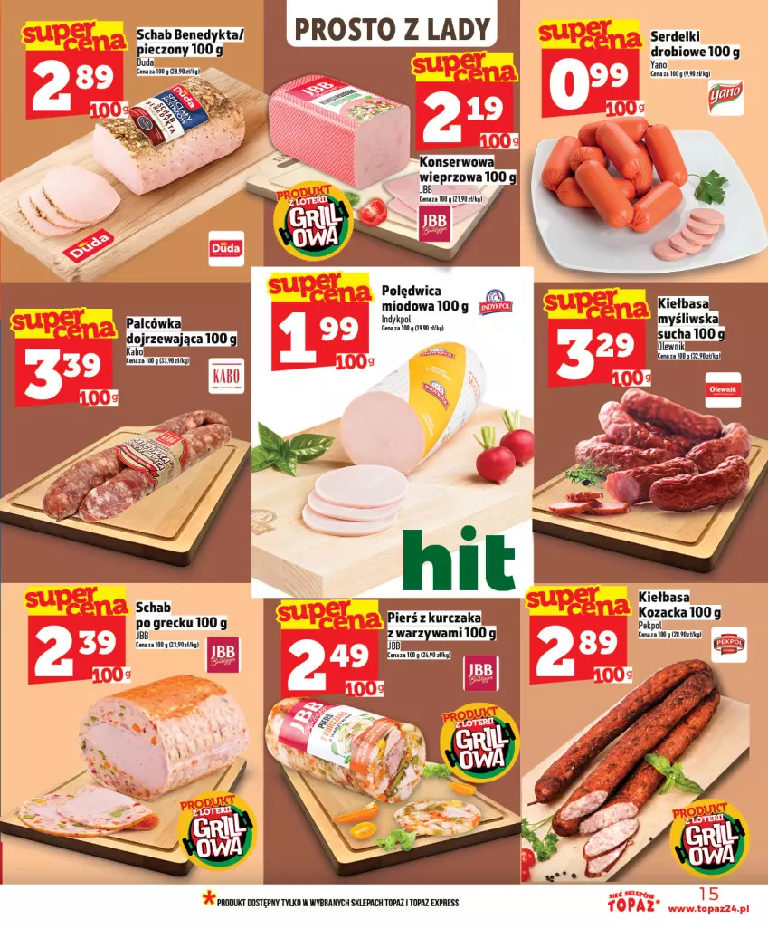 Gazetka promocyjna Topaz - Gazetka - ważna 30.04 do 06.05.2026 - strona 15 - produkty: Kiełbasa, Polędwica, Schab Benedykta, Ser, Serdelki, Top