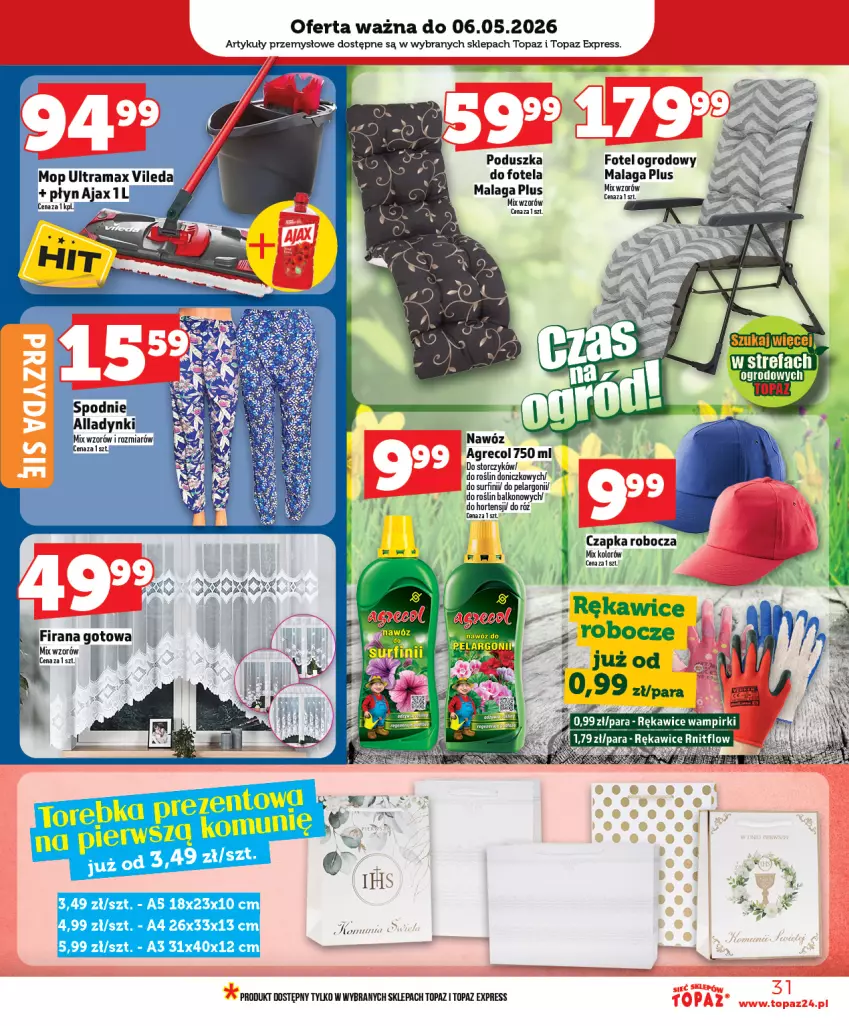 Gazetka promocyjna Topaz - Gazetka - ważna 30.04 do 06.05.2026 - strona 31 - produkty: Czapka, Fotel, Mop, Poduszka, Rama, Rękawice, Storczyk, Surf, Top, Vileda