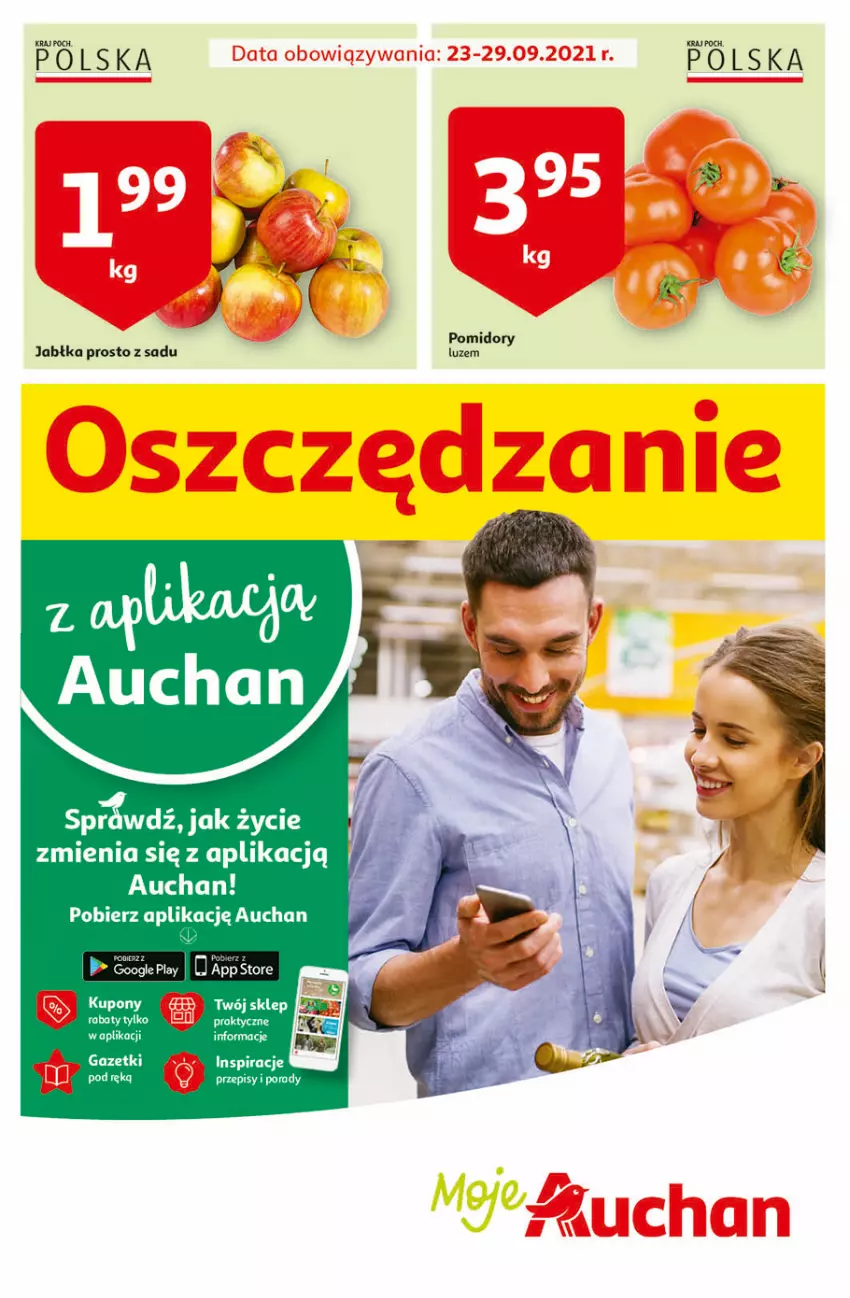 Gazetka promocyjna Auchan - Oszczędzanie z aplikacją Moje Auchan - ważna 23.09 do 29.09.2021 - strona 1 - produkty: Fa, Pomidory, Por