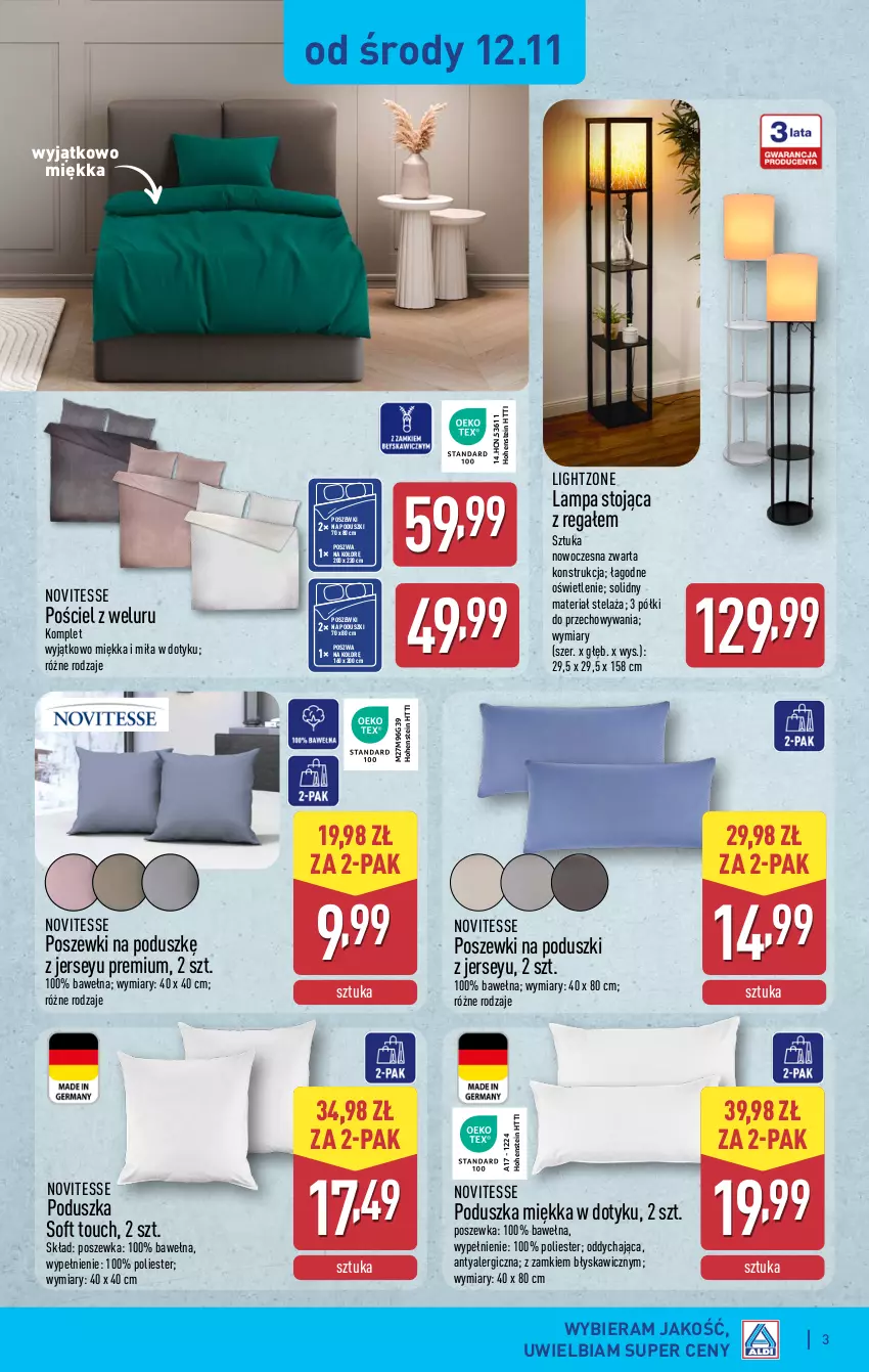 Gazetka promocyjna Aldi - Pełna oferta - ważna 12.11 do 15.11.2025 - strona 3 - produkty: Lampa, Poduszka, Pościel, Poszewka, Regał, Wełna