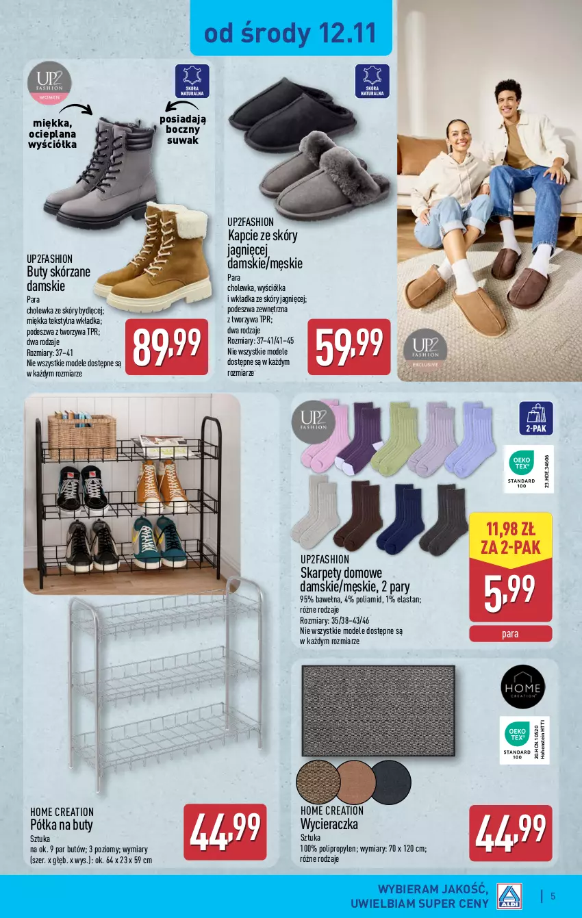 Gazetka promocyjna Aldi - Pełna oferta - ważna 12.11 do 15.11.2025 - strona 5 - produkty: Buty, Fa, Kapcie, Karp, LANA, Półka, Wełna, Wycieraczka