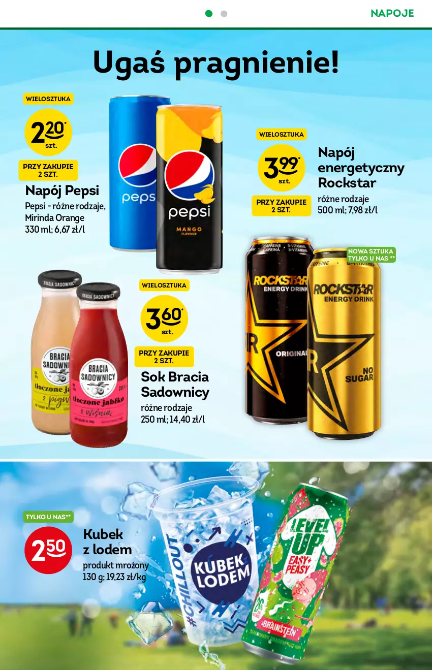 Gazetka promocyjna Żabka - ważna 18.08 do 24.08.2021 - strona 18 - produkty: Kubek, Mirinda, Napój, Napój energetyczny, Napoje, O nas, Pepsi, Sok