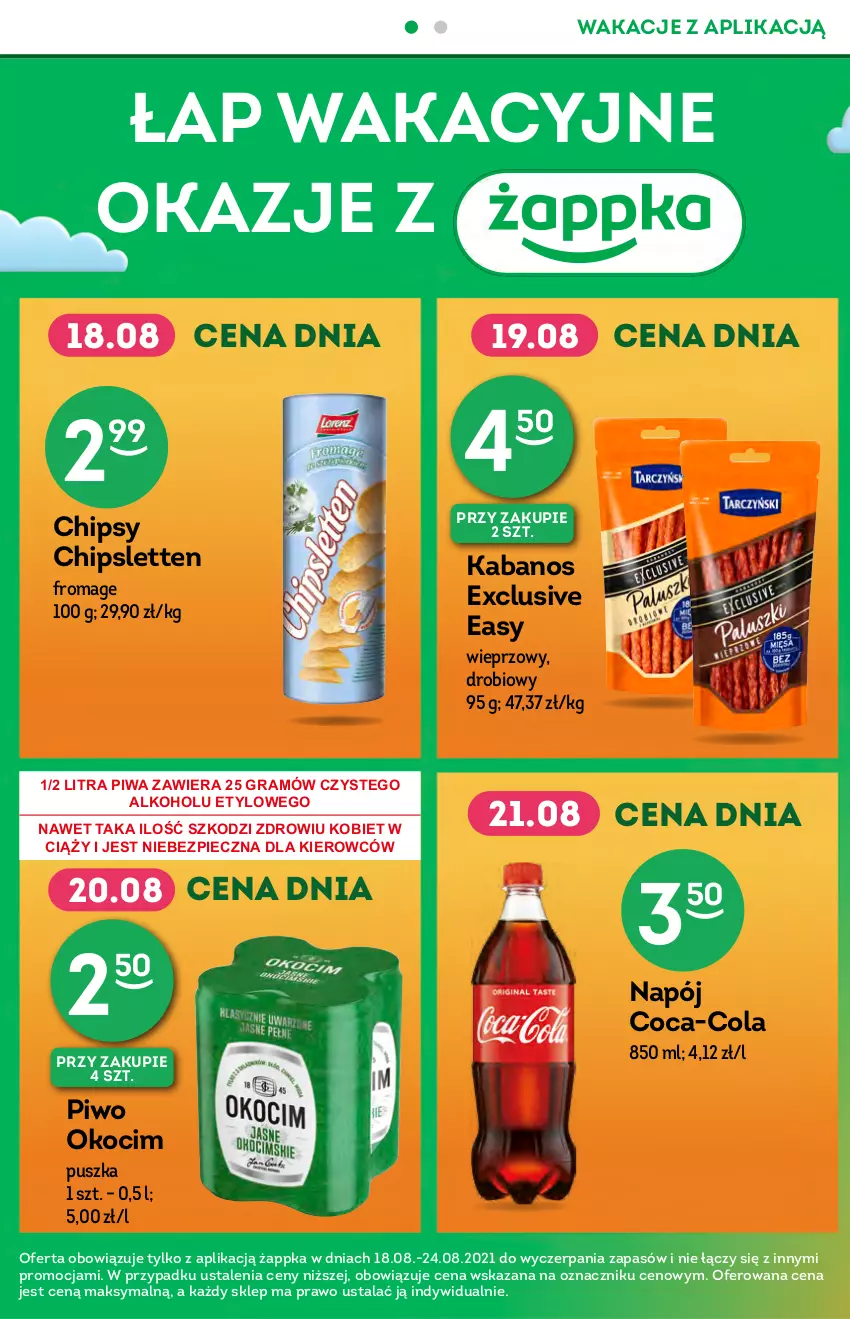 Gazetka promocyjna Żabka - ważna 18.08 do 24.08.2021 - strona 6 - produkty: Chipsy, Coca-Cola, Gra, Kabanos, Koc, Napój, Okocim, Piec, Piwa, Piwo