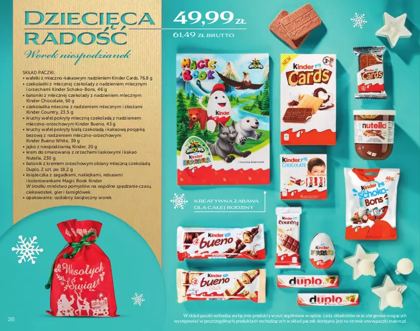 Gazetka promocyjna Makro - Świat prezentów - gotowe kosze i zestawy świąteczne oferta z alkoholem - ważna 16.10 do 23.12.2022 - strona 36 - produkty: Baton, Dzieci, Kakao, Kinder, Kinder Bueno, Klej, Kolorowanka, Nutella, Stek, Tonik