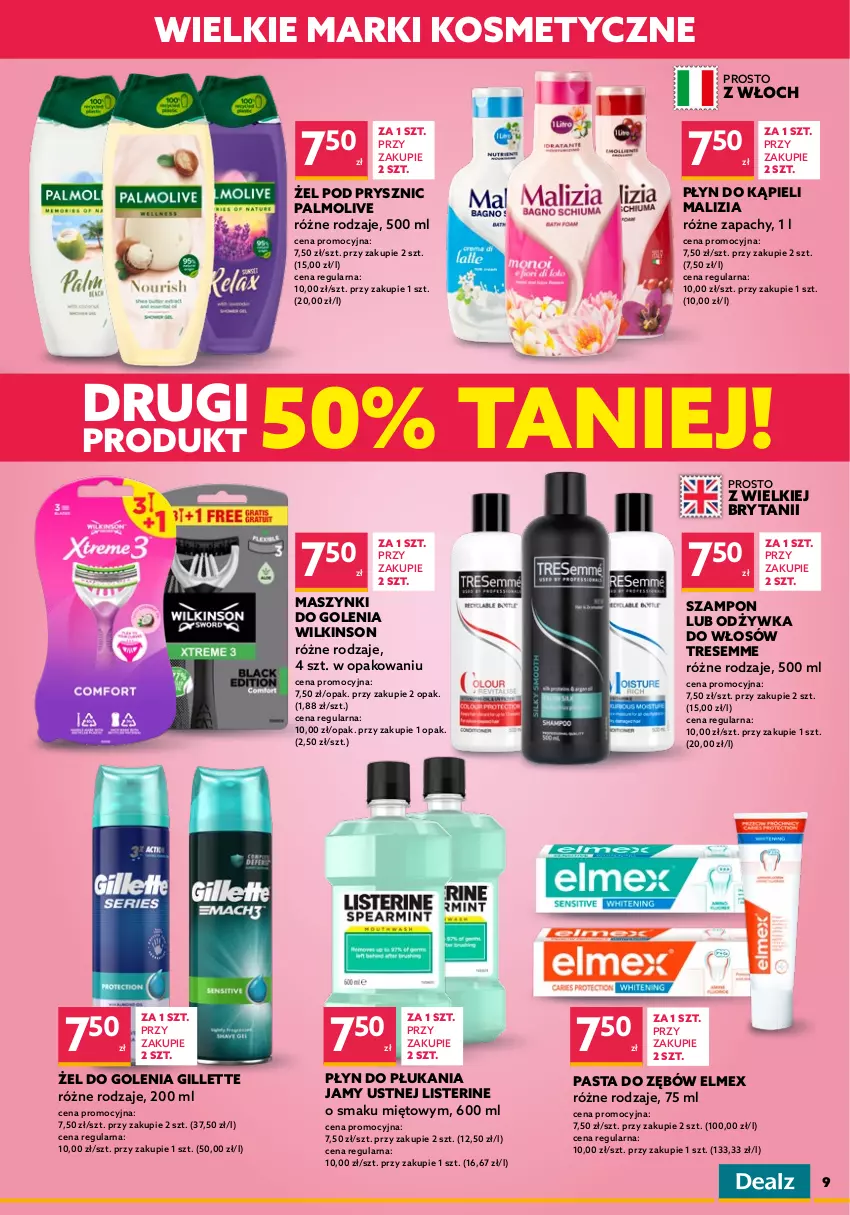 Gazetka promocyjna Dealz - NOWA GAZETKAMega Marki Mini Ceny - ważna 23.02 do 08.03.2022 - strona 9 - produkty: Ariel, Do mycia naczyń, Elmex, Fa, Fairy, Finish, Gillette, Kapsułki do prania, Listerine, Malizia, Odżywka, Palmolive, Pasta do zębów, Perwoll, Płyn do kąpieli, Płyn do mycia, Płyn do mycia naczyń, Płyn do płukania, Płyn do płukania jamy ustnej, Szampon, Tablet, Tabletki do zmywarki, Zmywarki